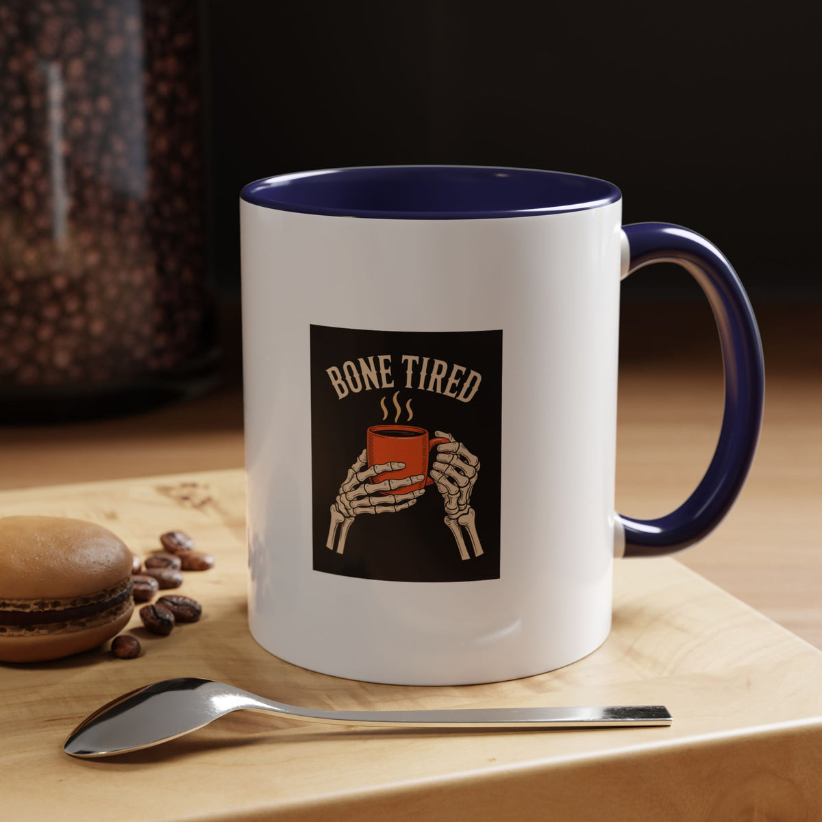 Bone Tired Coffee Mug, Skeleton Hands Halloween Mug, Vintage Halloween Coffee Cup, Funny Skeleton Mug Gift, Spooky Season Coffee Mug