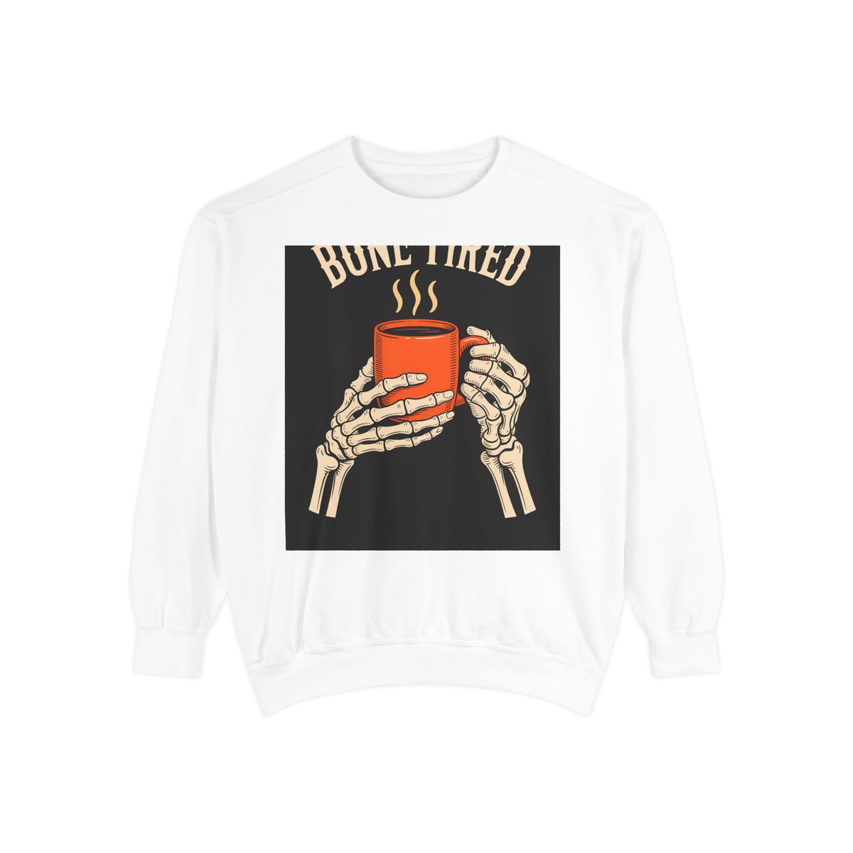 Bone Tired Coffee Skeleton Sweatshirt, Halloween Coffee Lover Crewneck, Funny Skeleton Hands Mug Shirt, Spooky Season Gift