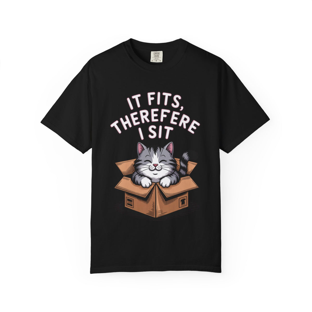 It Fits Therefore I Sit Cat Shirt, Funny Cat In Box T-Shirt, Cute Chubby Cat Lover Gift, Cat Owner Shirt, Funny Cat Meme Tee