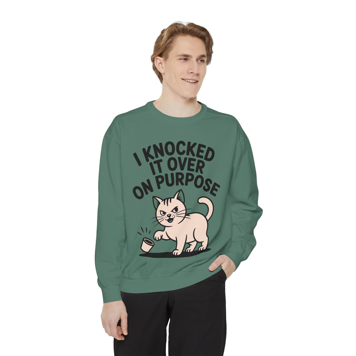 Funny Cat Sweatshirt, I Knocked It Over On Purpose Crewneck, Cute Cat Lover Gift, Embroidered Patch Style Cat Sweatshirt