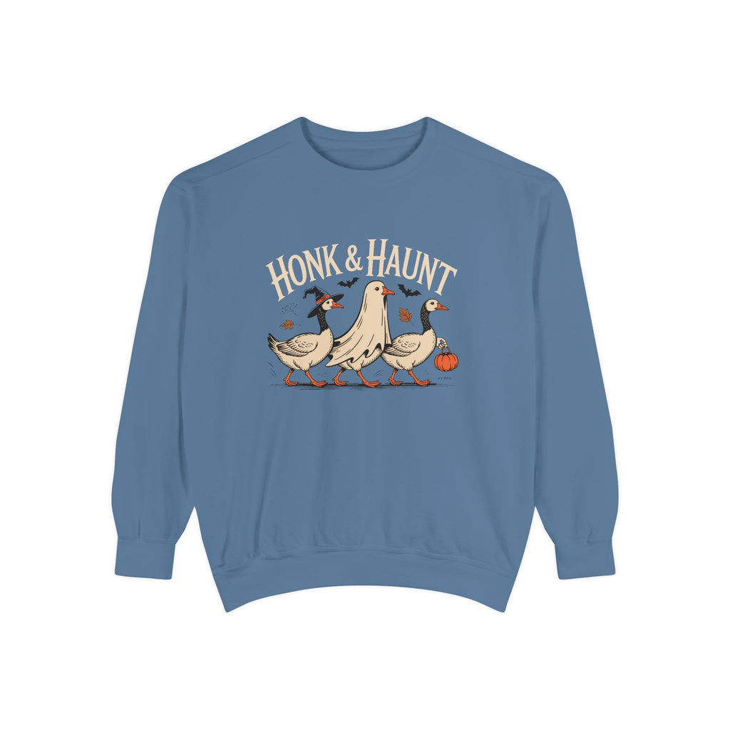 Honk & Haunt Geese Sweatshirt, Funny Halloween Goose Crewneck, Vintage Halloween Bird Sweatshirt, Spooky Season Gift