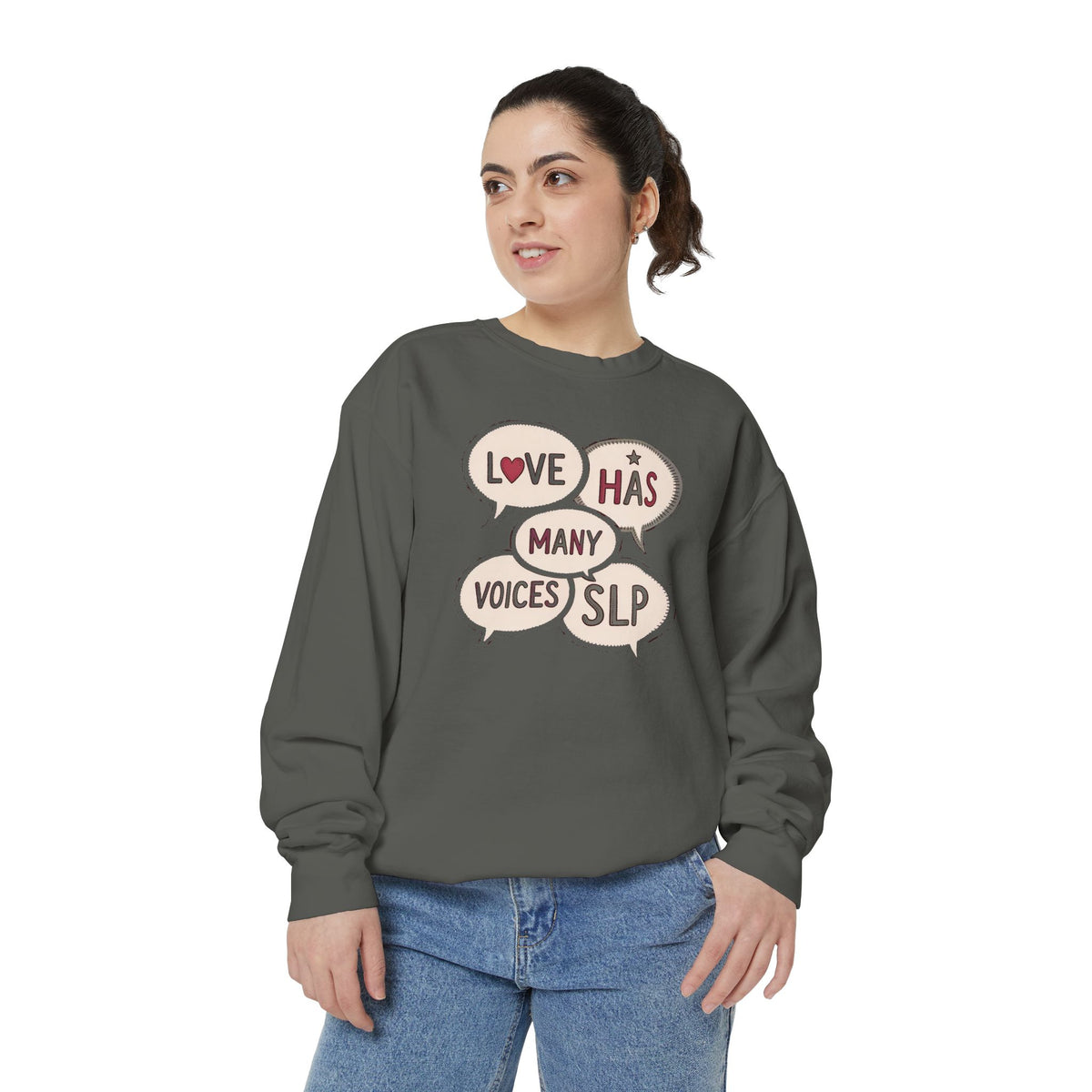 SLP Sweatshirt, Valentine's Day Gift For Speech Language Pathologist, Love Has Many Voices Crewneck, Speech Therapist Valentine Gift, SLP A…