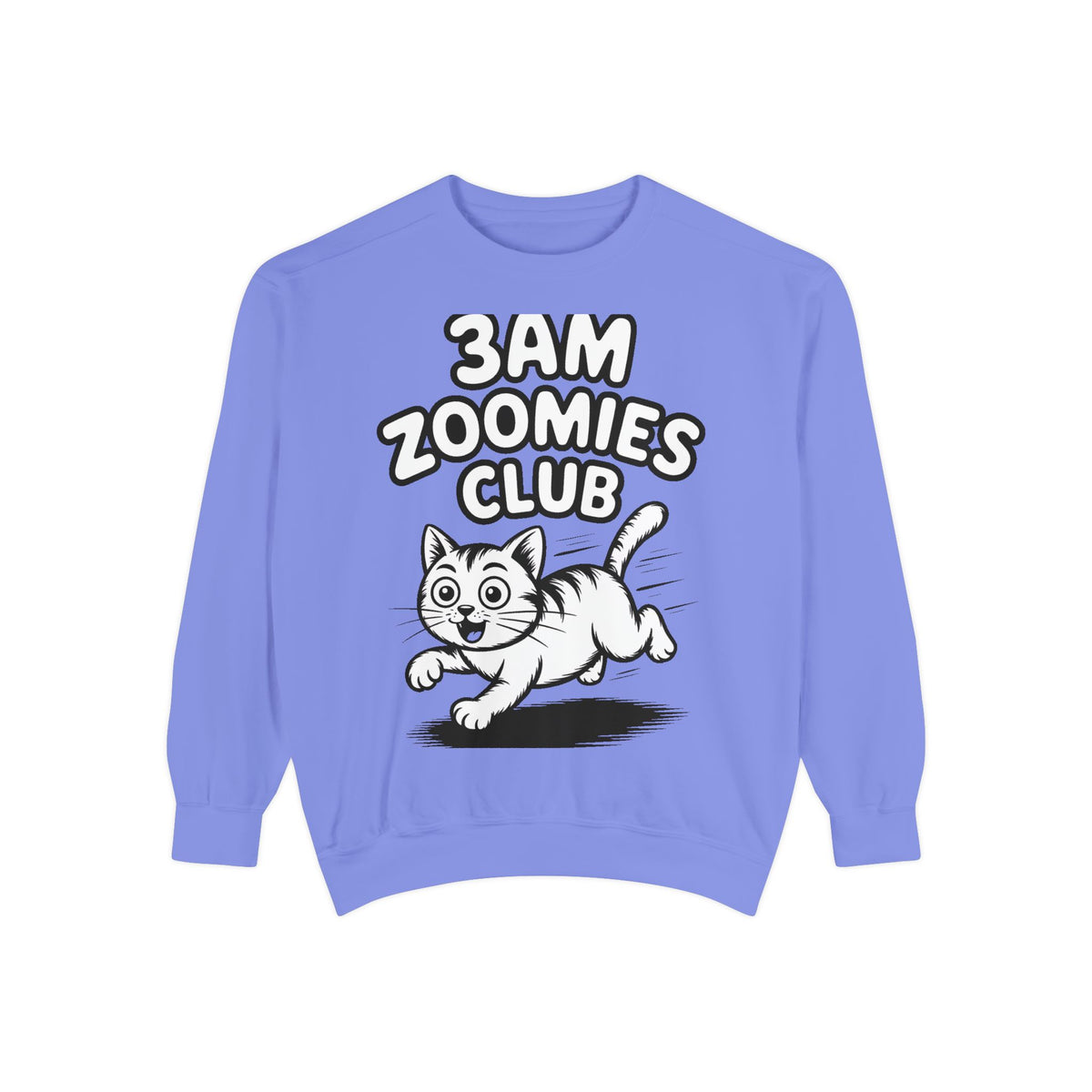 3AM Zoomies Club Sweatshirt, Funny Cat Crewneck, Cute Crazy Cat Lover Gift, Embroidered Patch Style Cat Sweatshirt