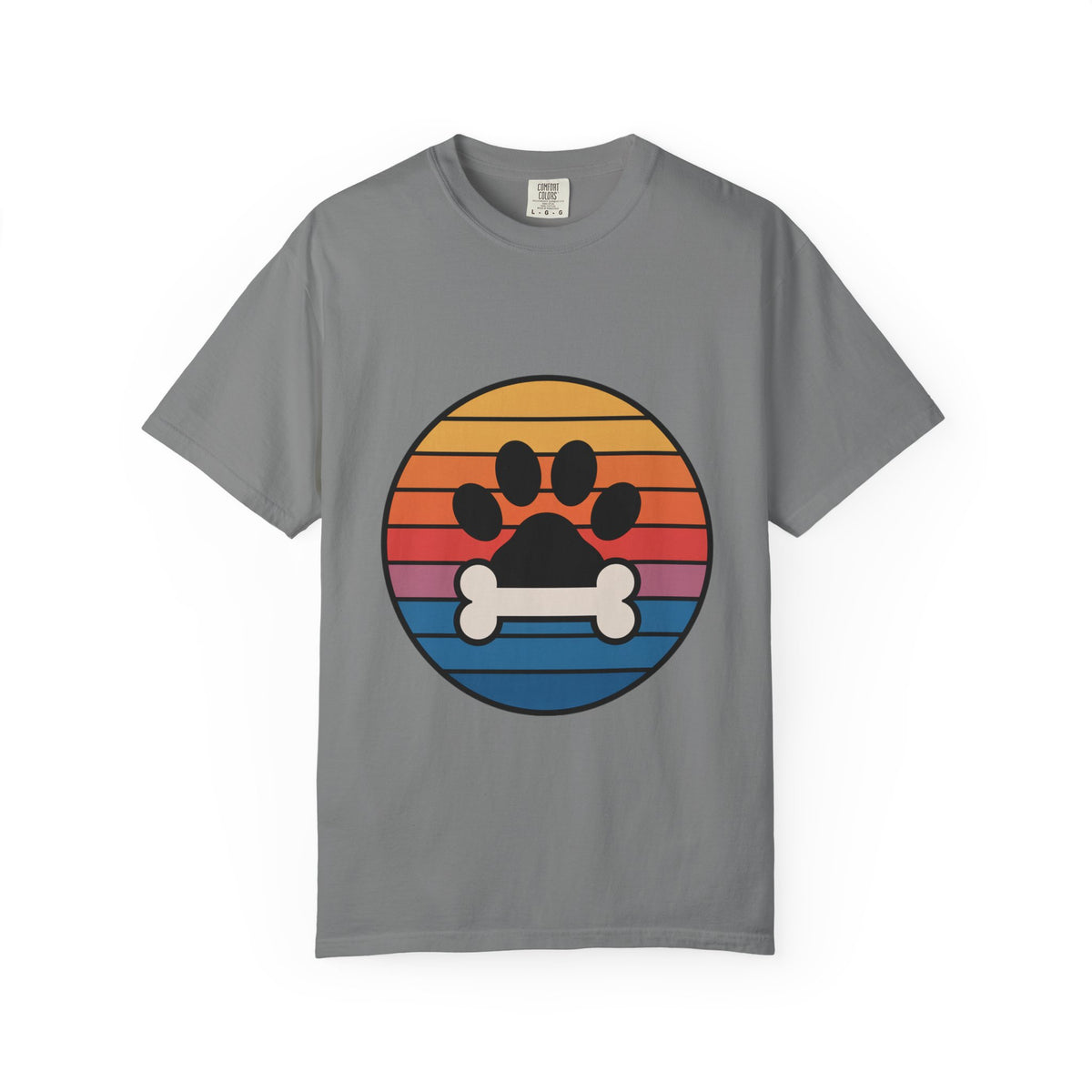 Dog Mom Retro Badge Shirt, Vintage Sunset Dog Lover T-Shirt, Retro Circle Badge Dog Mama Tee, Cute Paw Print Bone Graphic Shirt