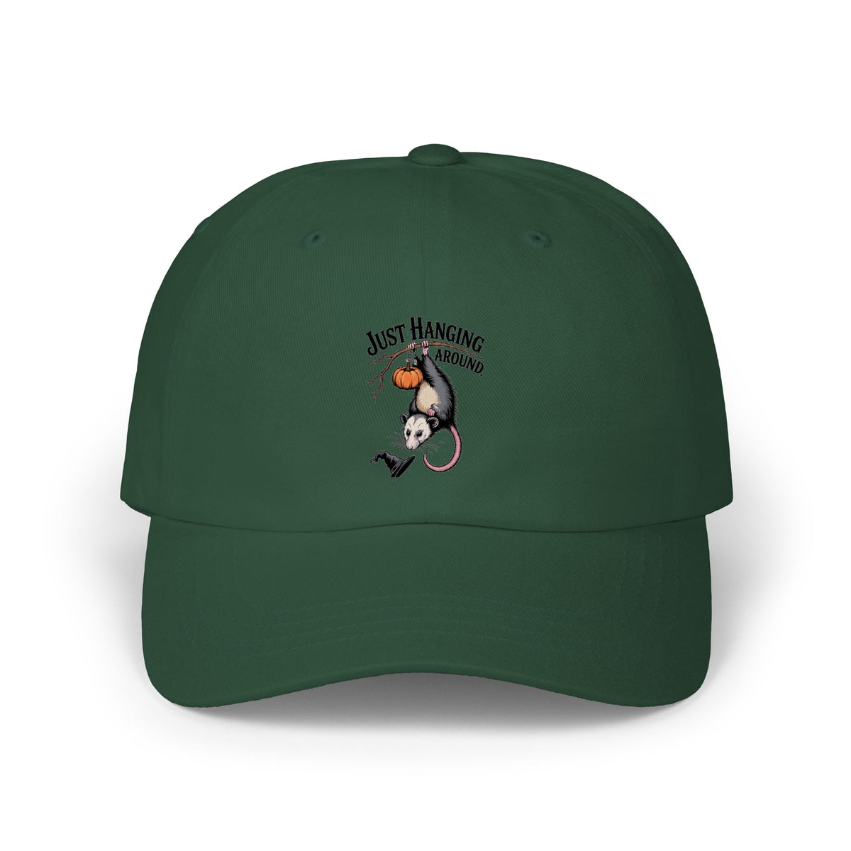 Halloween Opossum Dad Cap, Just Hanging Around Embroidered Hat, Funny Vintage Possum Jack-o-Lantern Cap, Spooky Season Gift