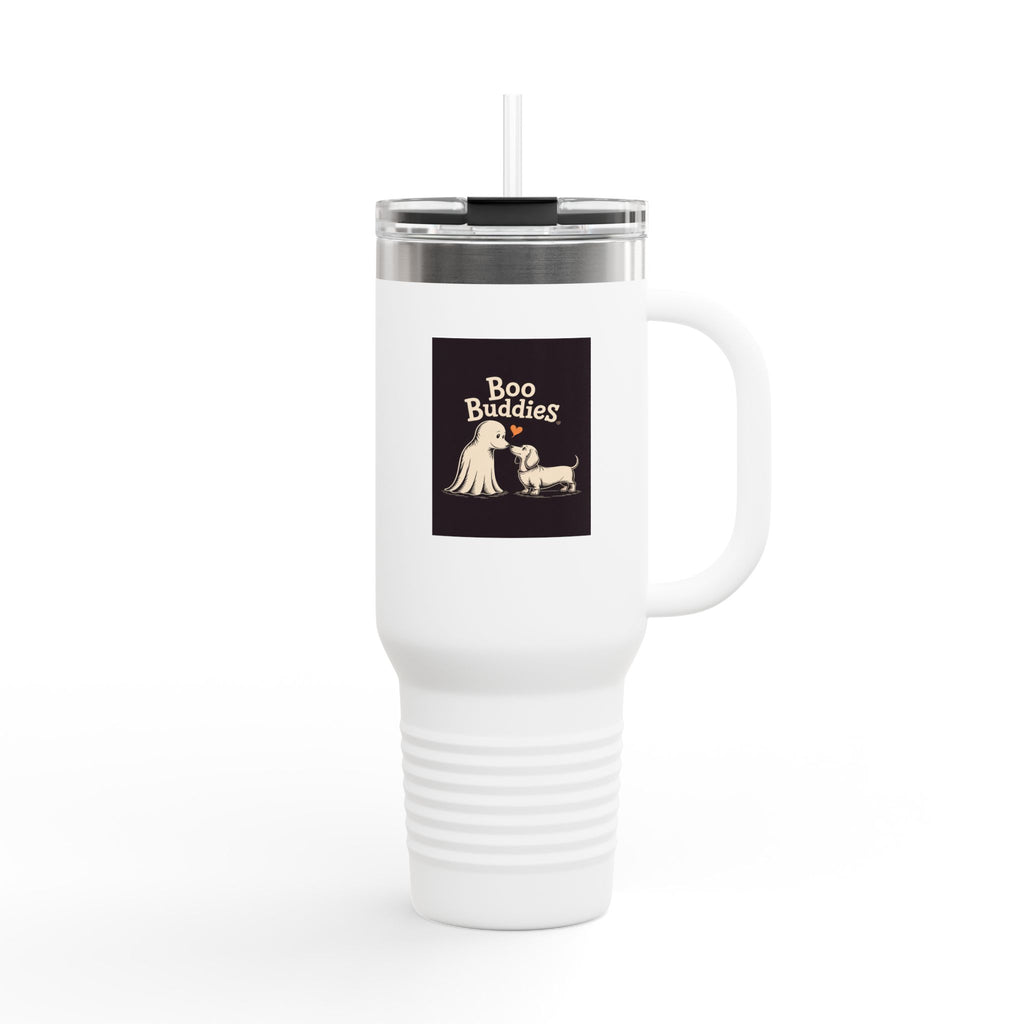 Boo Buddies Dog And Ghost Halloween Tumbler, Cute Dachshund Ghost 40oz Travel Mug, Spooky Season Dog Lover Gift, Halloween Coffee Cup