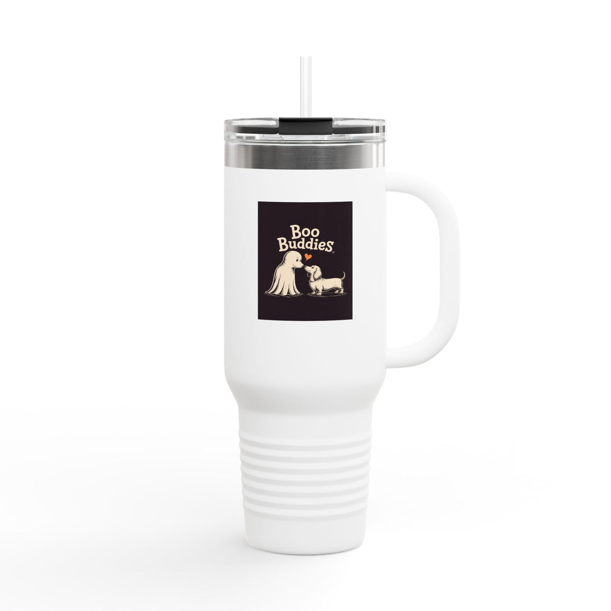 Boo Buddies Dog And Ghost Halloween Tumbler, Cute Dachshund Ghost 40oz Travel Mug, Spooky Season Dog Lover Gift, Halloween Coffee Cup