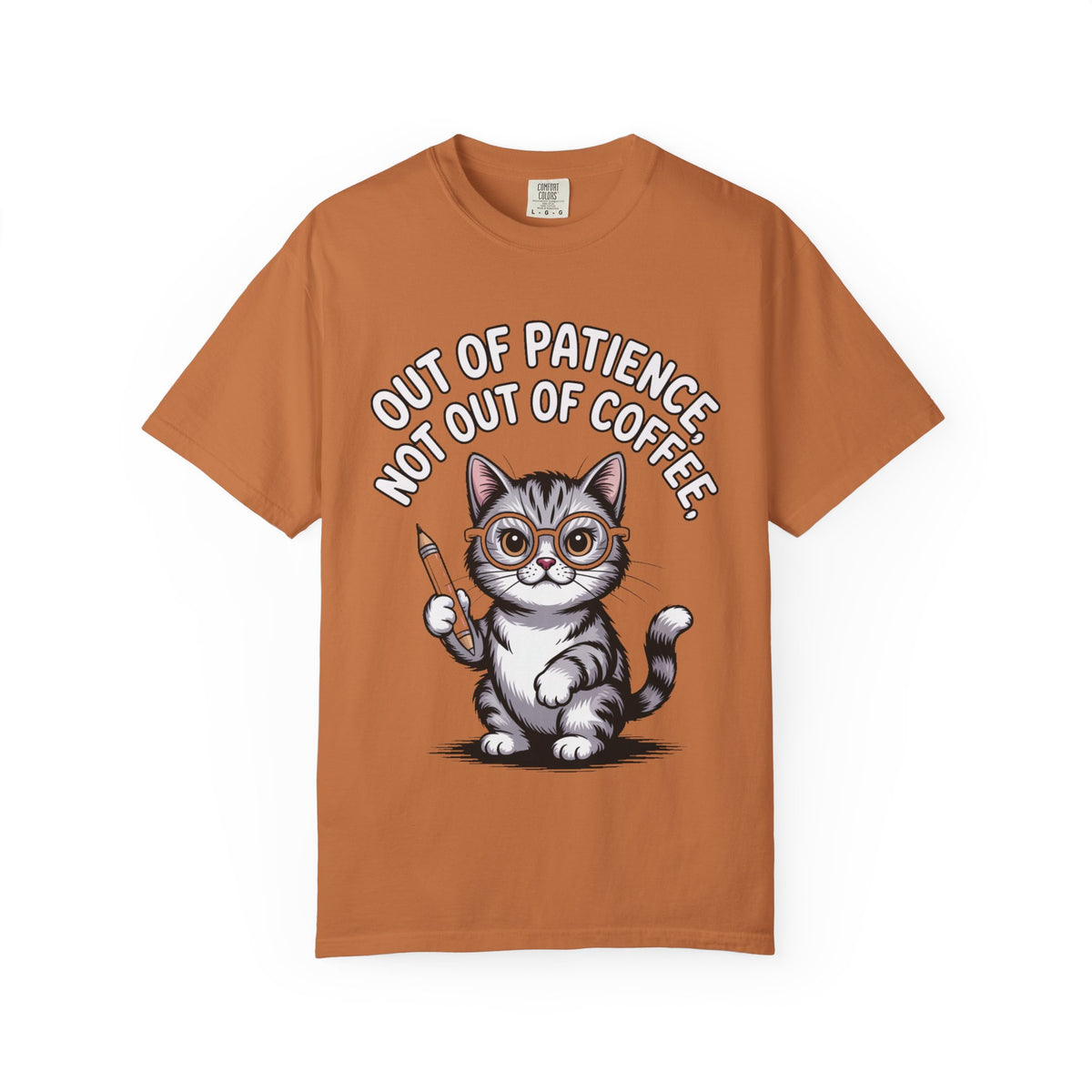 Funny Teacher Cat Shirt, Out Of Patience Not Out Of Coffee T-Shirt, Cat Lover Teacher Gift, Grading Papers Tee