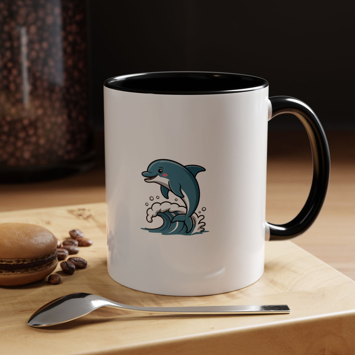 Cute Dolphin Mug, Jumping Dolphin Wave Coffee Mug, Ocean Lover Gift, Cartoon Dolphin Ceramic Cup, Beach Animal Lover Present