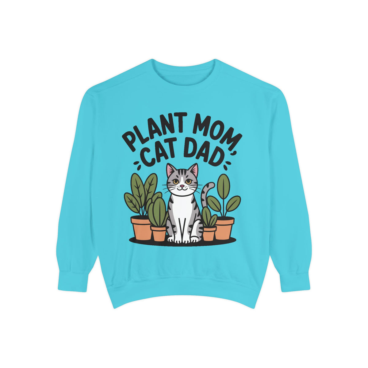 Plant Mom Cat Dad Sweatshirt, Funny Cat Lover Crewneck, Cute Plant Lady Gift, Embroidered Patch Style Sweatshirt for Cat Owners