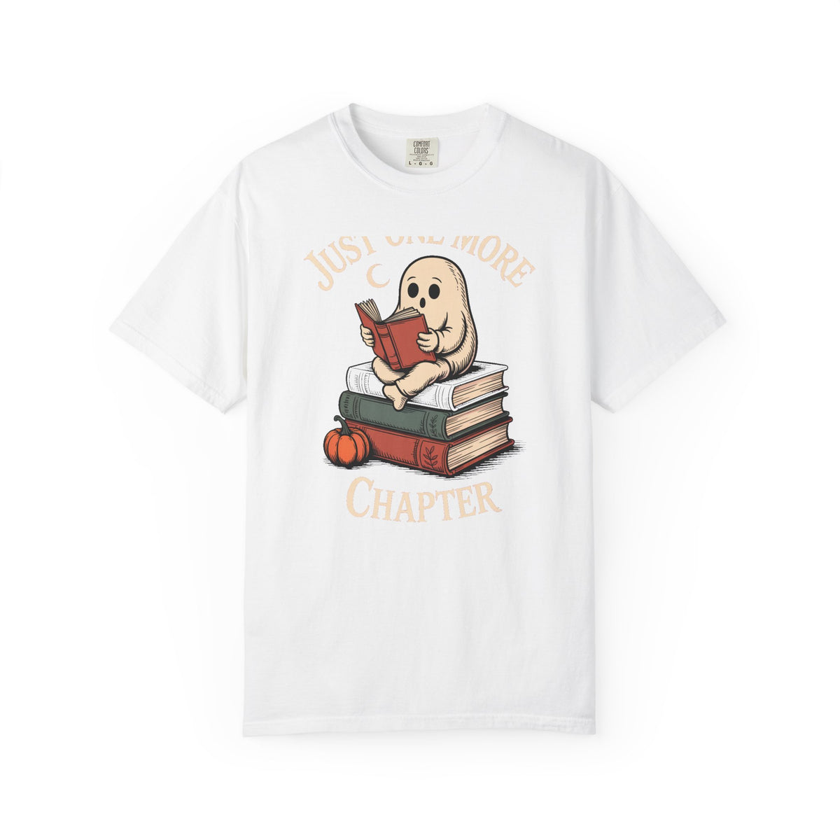 Just One More Chapter Ghost Shirt, Halloween Reading Tee, Bookworm Ghost T-Shirt, Cozy Spooky Season Gift for Book Lovers