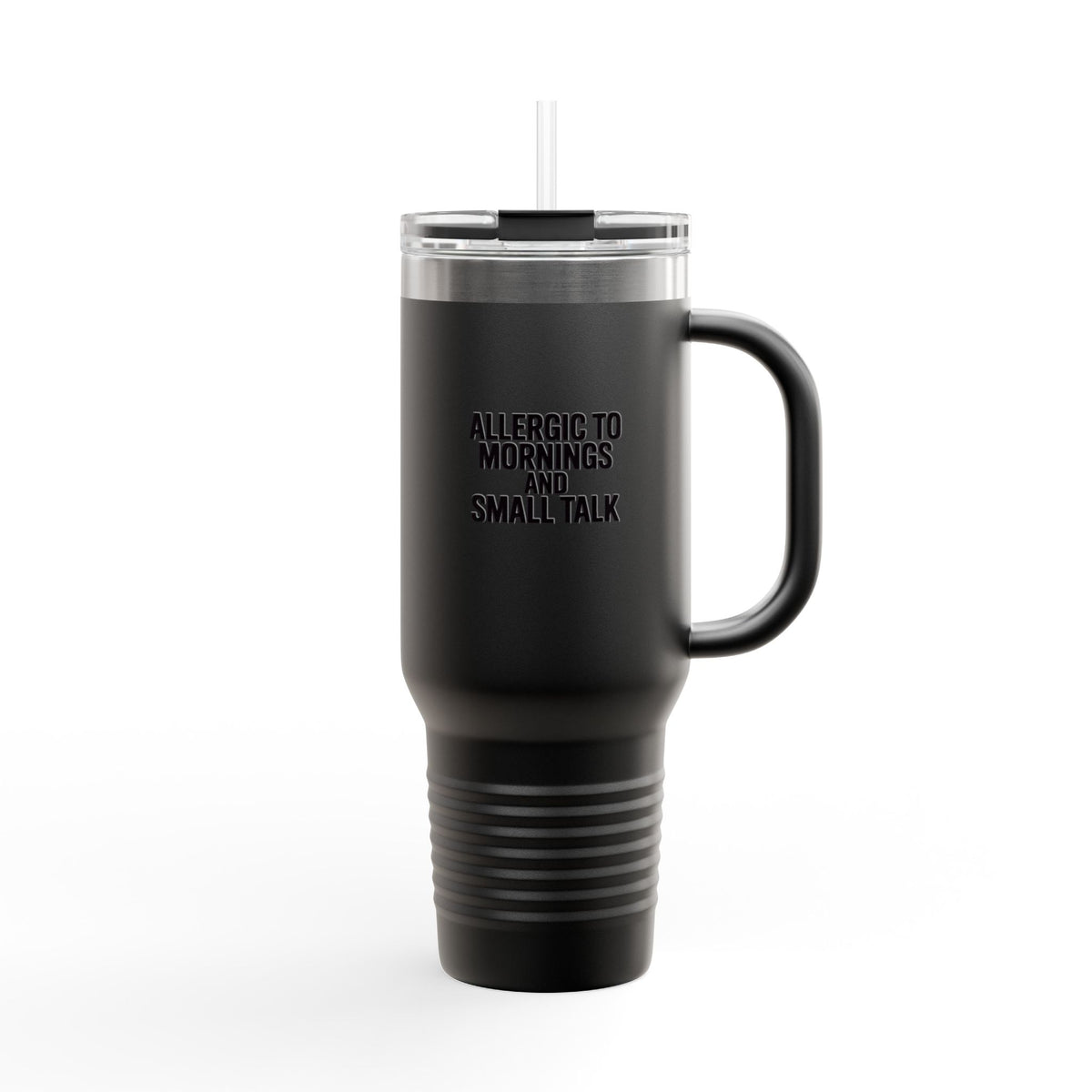 Allergic To Mornings Travel Mug, Funny Sarcastic Tumbler 40oz, Introvert Coffee Cup With Handle And Straw, Not A Morning Person Gift