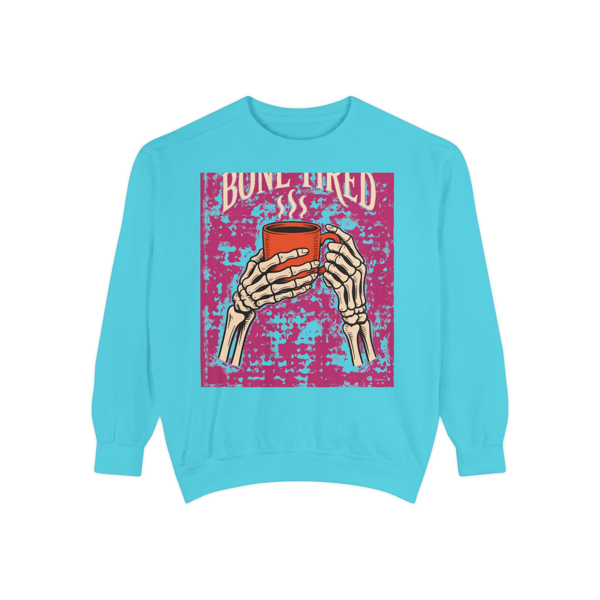 Bone Tired Coffee Sweatshirt, Halloween Skeleton Hands Mug Crewneck, Vintage Spooky Season Coffee Lover Gift, Funny Fall Sweatshirt