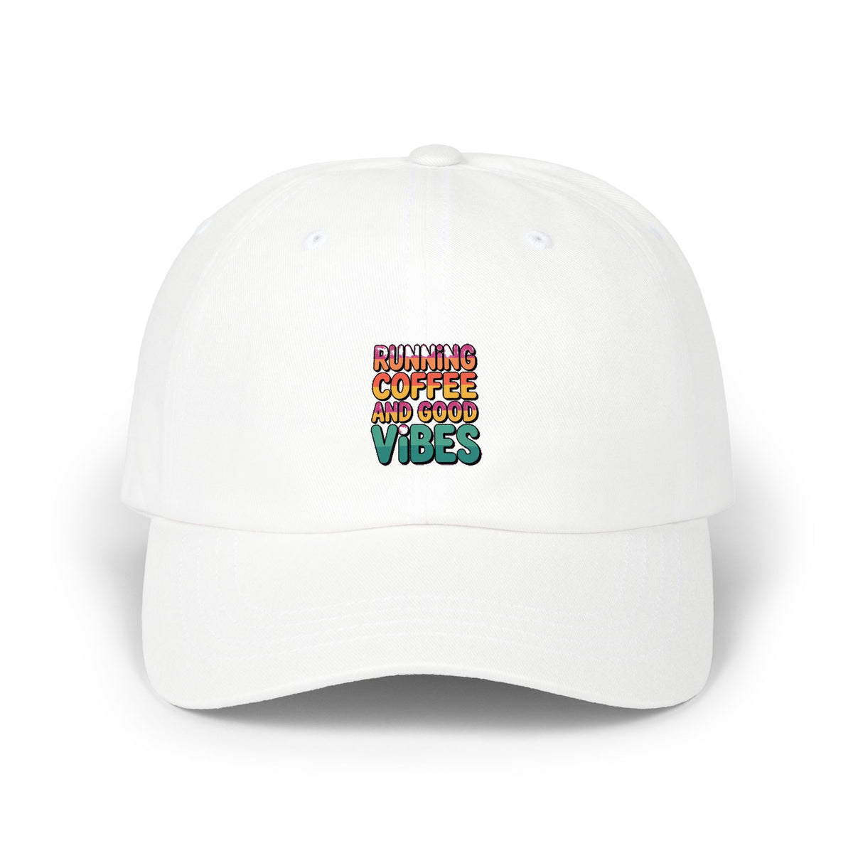 Running On Coffee And Vibes Dad Hat, Funny Coffee Lover Embroidered Cap, Coffee Addict Gift, Cute Dad Cap For Coffee Drinkers