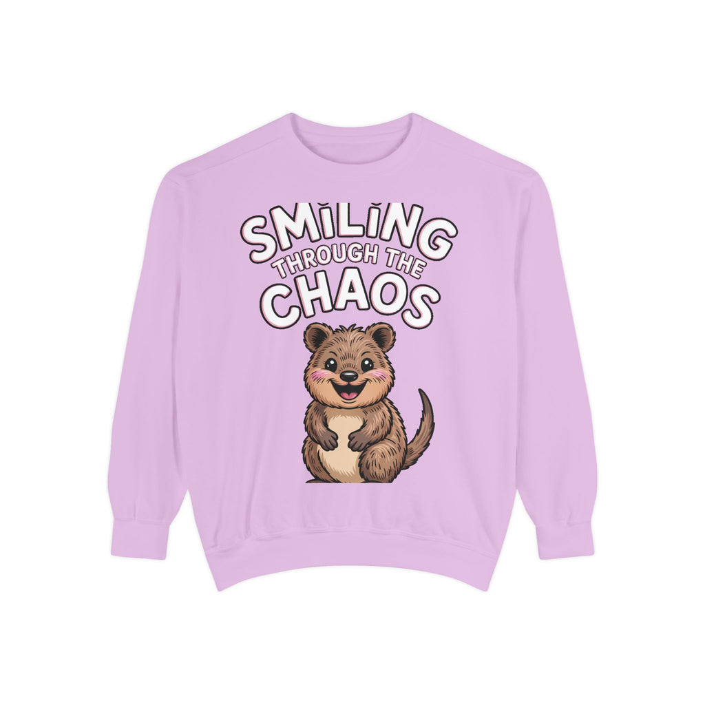 Smiling Through The Chaos Quokka Sweatshirt, Cute Embroidered-Look Crewneck, Funny Quokka Lover Gift, Positive Vibes Pullover