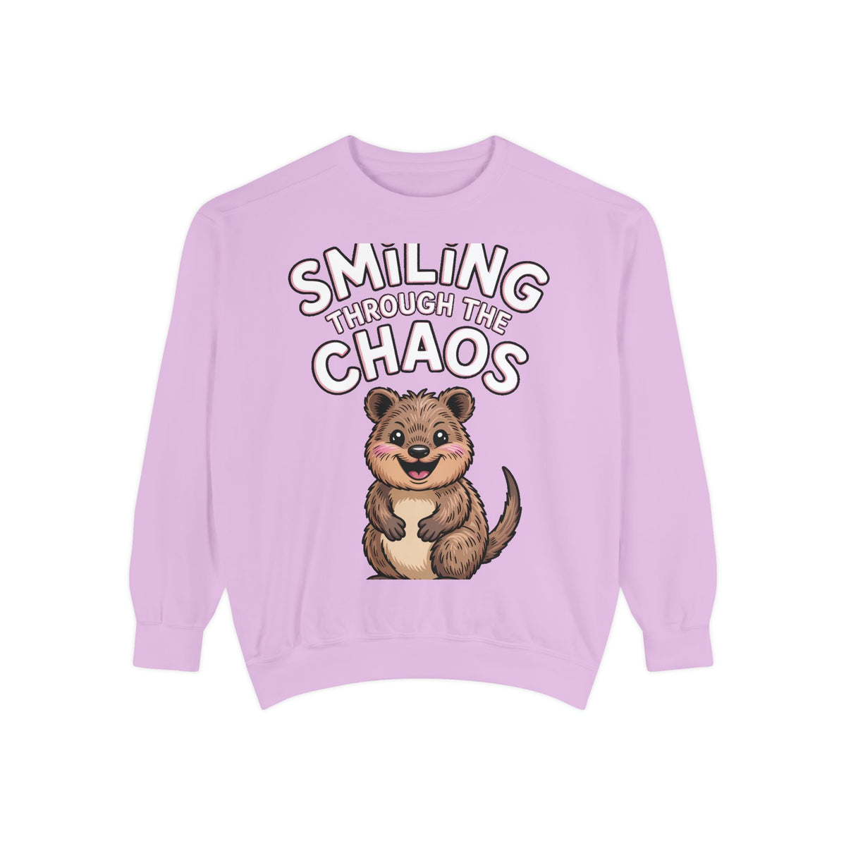 Smiling Through The Chaos Quokka Sweatshirt, Cute Embroidered-Look Crewneck, Funny Quokka Lover Gift, Positive Vibes Pullover