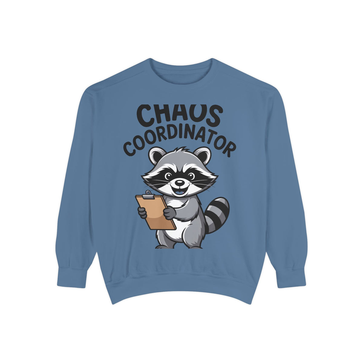 Chaos Coordinator Raccoon Sweatshirt, Funny Raccoon Crewneck, Cute Cartoon Raccoon Gift, Embroidered Patch Style Pullover