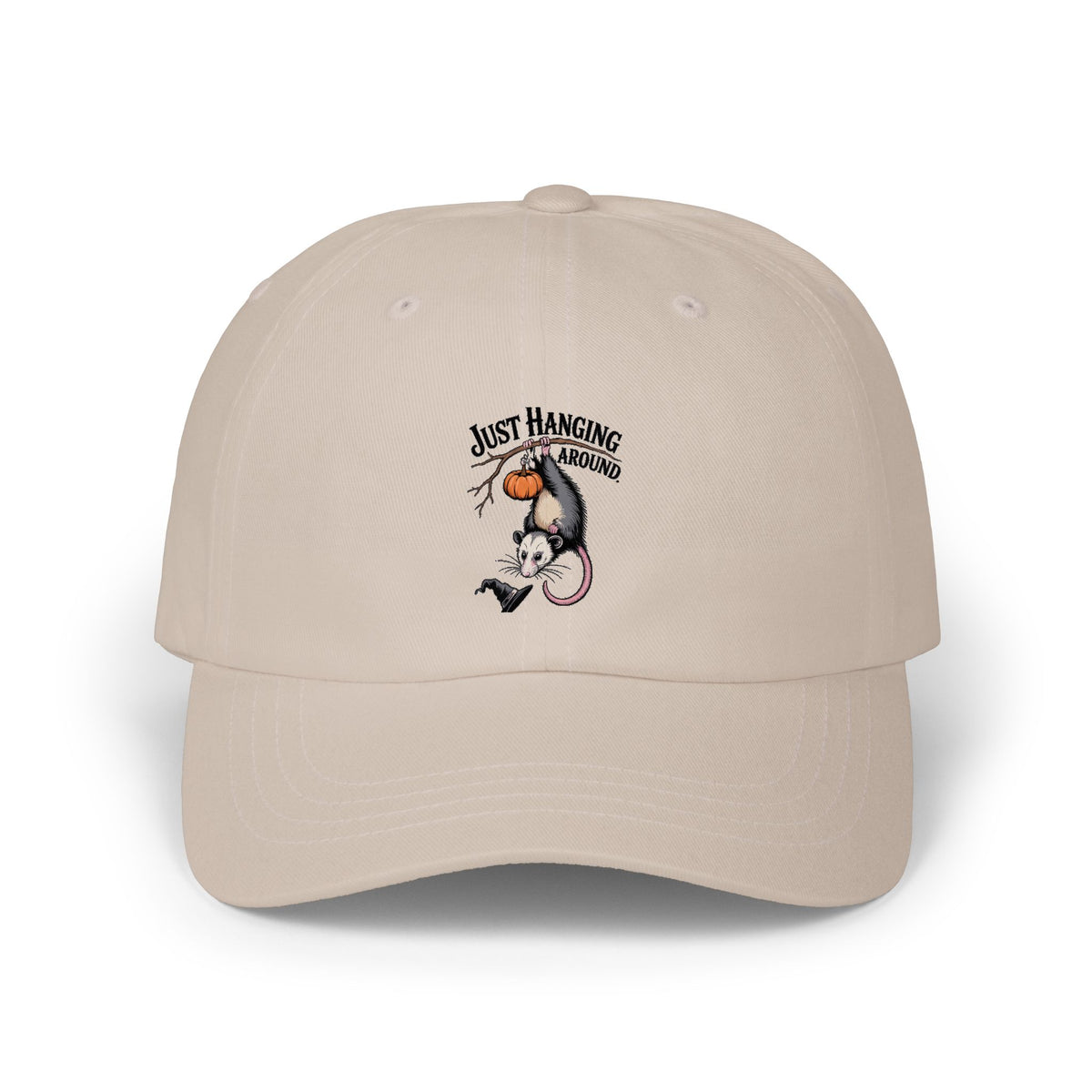 Halloween Opossum Dad Cap, Just Hanging Around Embroidered Hat, Funny Vintage Possum Jack-o-Lantern Cap, Spooky Season Gift