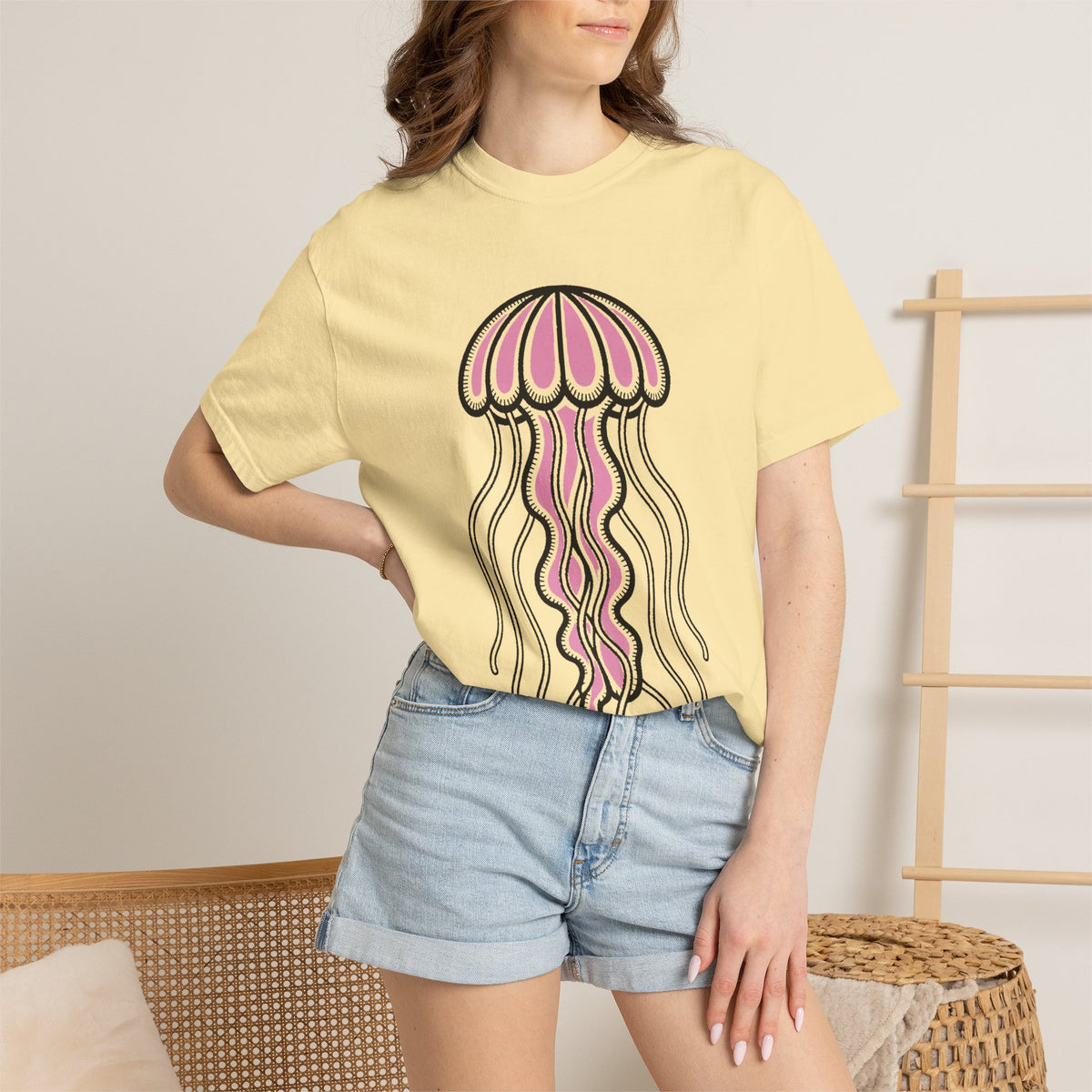Cute Jellyfish T-Shirt, Glowing Jellyfish Graphic Tee, Ocean Lover Gift, Garment-Dyed Unisex Shirt for Beach and Aquarium Fans