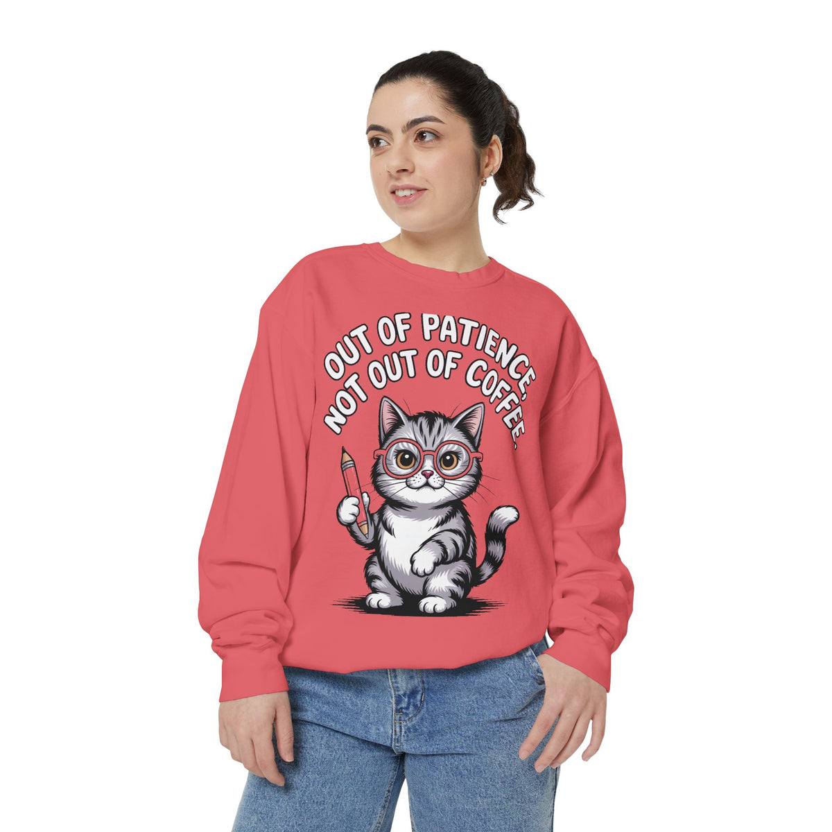 Teacher Cat Sweatshirt, Funny Cat Teacher Crewneck, Out Of Patience Not Out Of Coffee Shirt, Teacher Gift, Cat Lover Sweatshirt