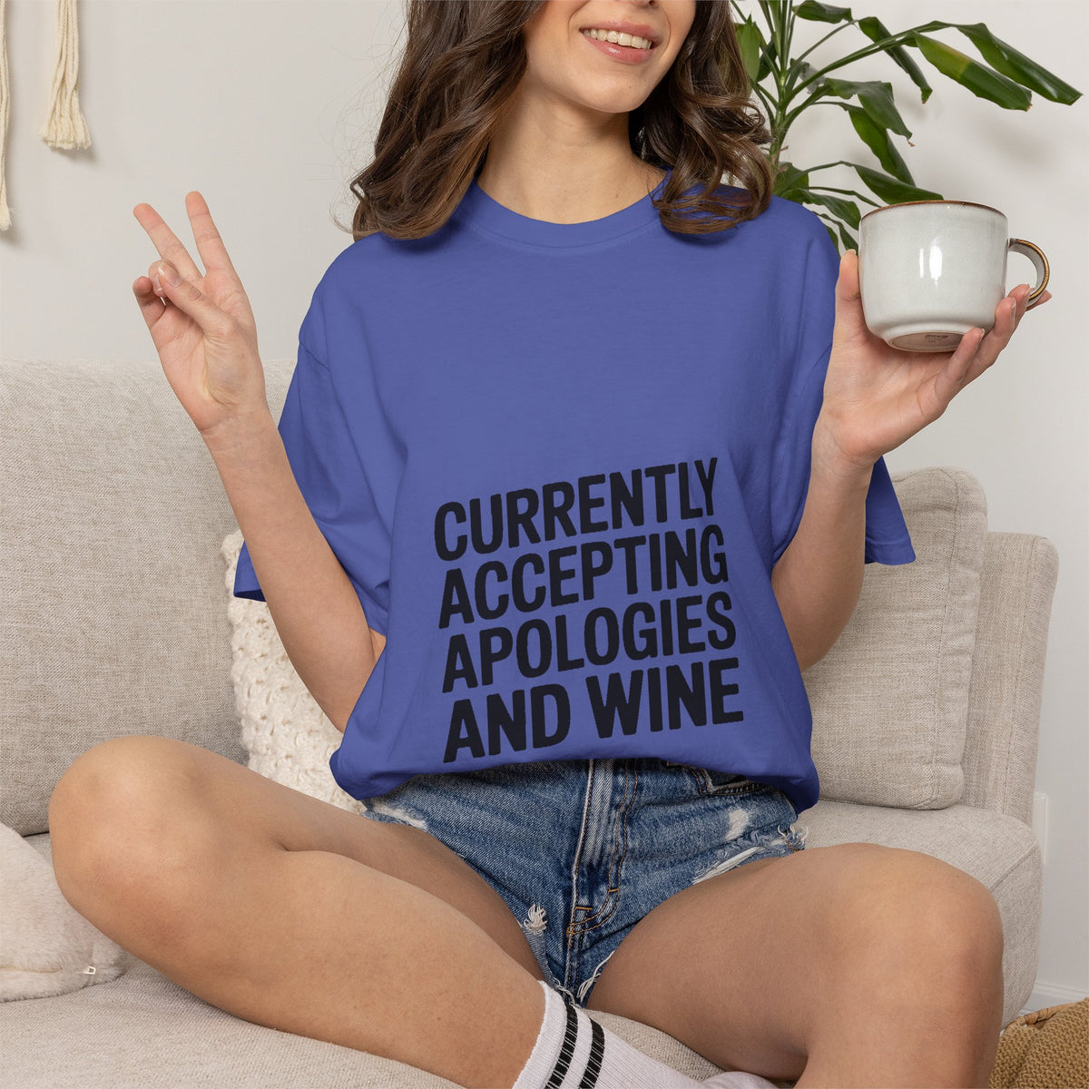 Currently Accepting Apologies And Wine Shirt, Funny Sarcastic T-Shirt, Wine Lover Gift, Bold Typography Tee for Women and Men
