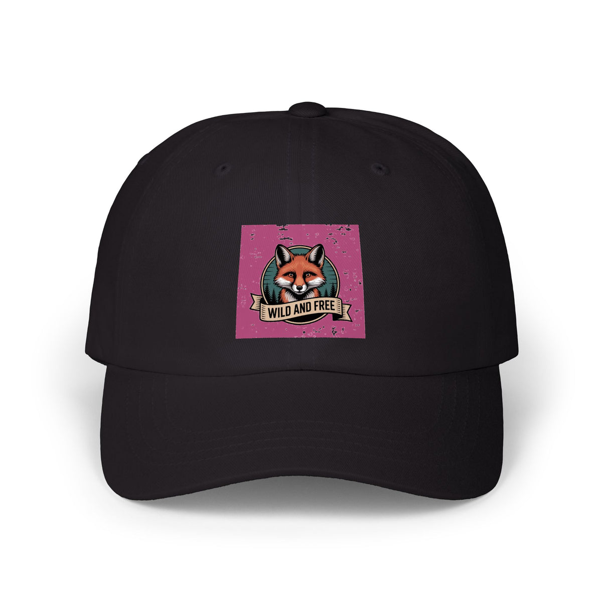 Retro Fox Dad Hat, Vintage Wildlife Badge Cap, Wild and Free Embroidered Hat, Outdoor Nature Lover Gift, Unstructured Baseball Cap