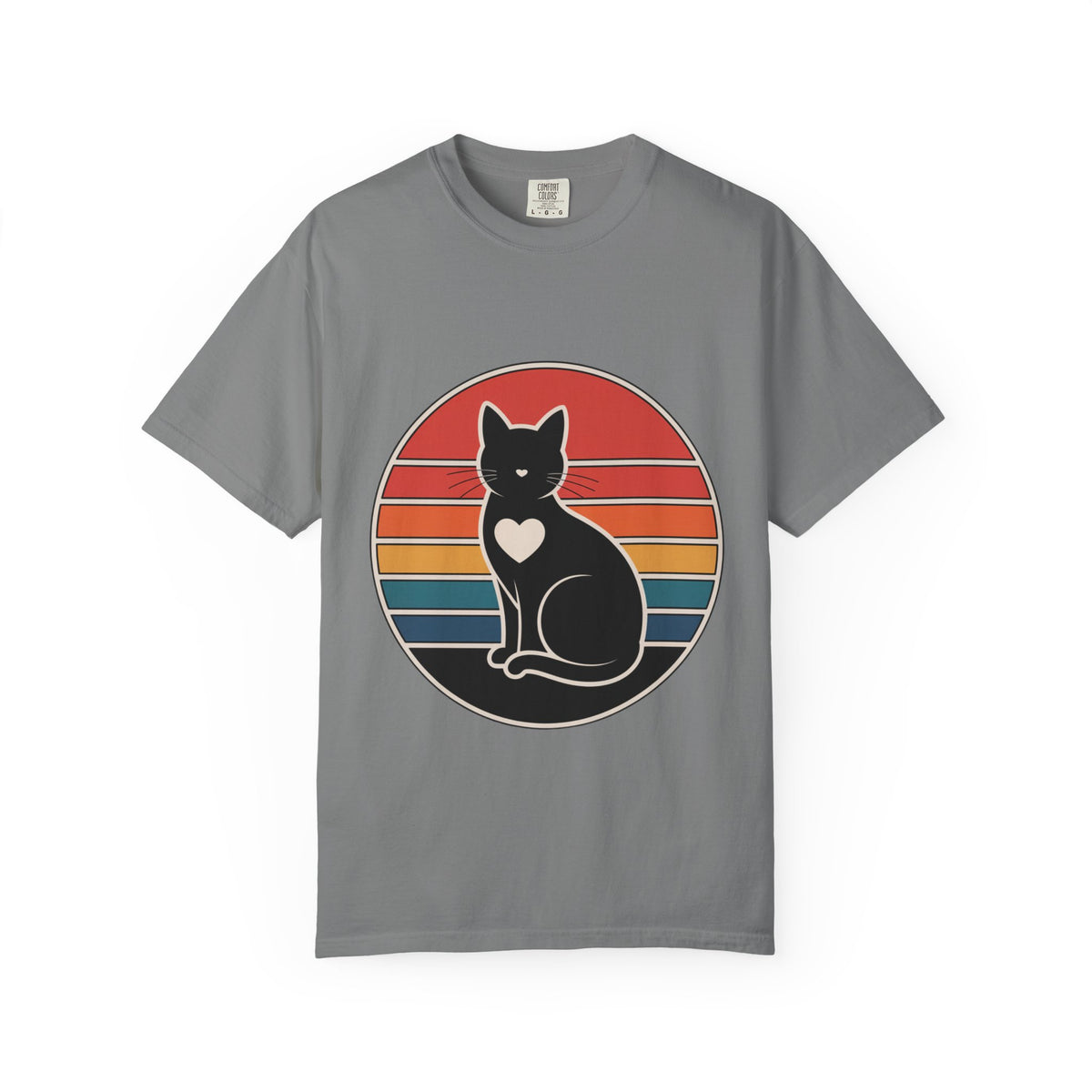 Cat Mom Sunset Badge Shirt, Retro Vintage Cat Lover T-Shirt, Minimalist Circular Badge Tee, Cute Cat Mom Gift