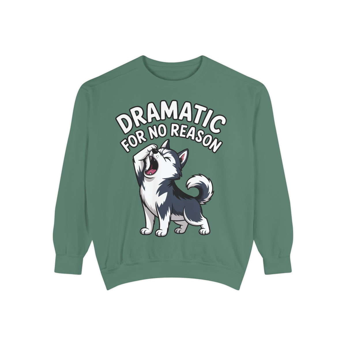 Dramatic Husky Sweatshirt, Funny Dog Lover Crewneck, Cute Cartoon Husky Embroidered Patch Style Sweatshirt, Gift for Husky Mom