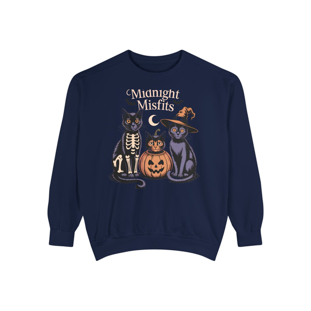 The Midnight Misfits Cats Halloween Sweatshirt, Funny Black Cat Costume Crewneck, Spooky Season Cat Lover Gift