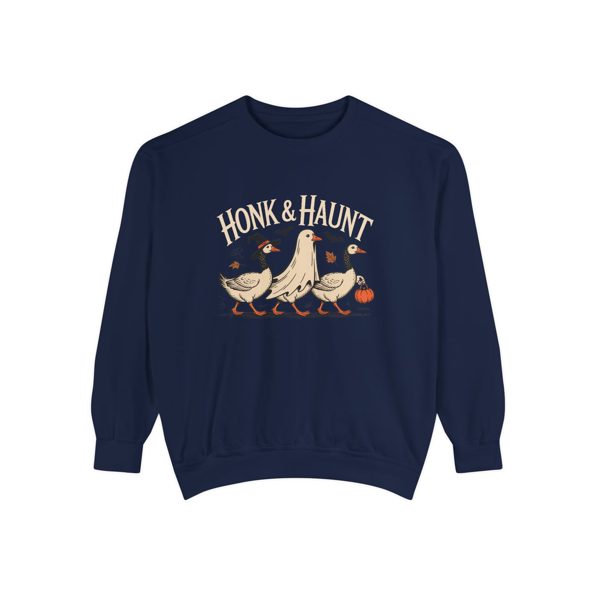 Honk & Haunt Geese Sweatshirt, Funny Halloween Goose Crewneck, Vintage Halloween Bird Sweatshirt, Spooky Season Gift