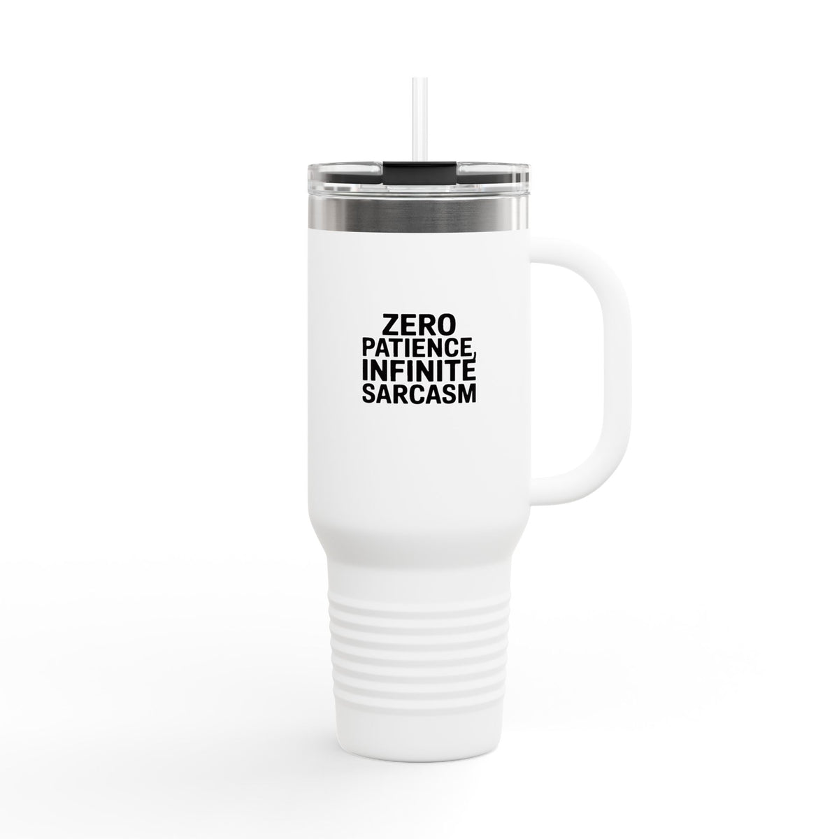 Zero Patience Infinite Sarcasm Tumbler, Funny Sarcastic Travel Mug, 40oz Insulated Tumbler with Handle, Snarky Coworker Gift
