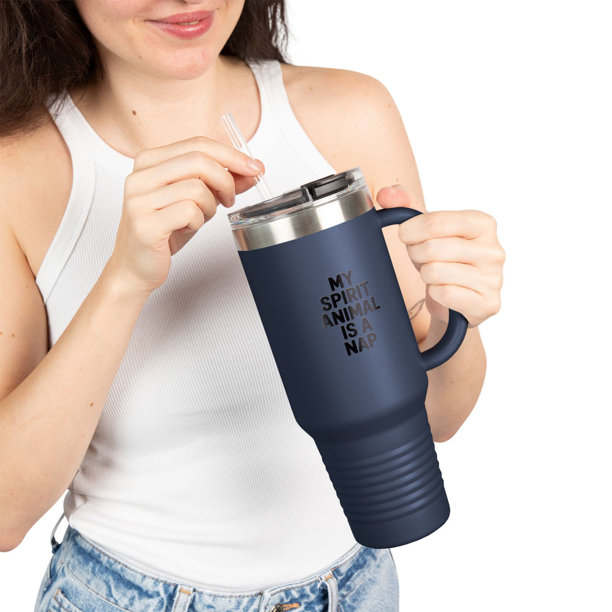 My Spirit Animal Is A Nap Travel Mug, Funny Nap Lover Tumbler, 40oz Insulated Cup With Handle And Straw, Lazy Day Gift