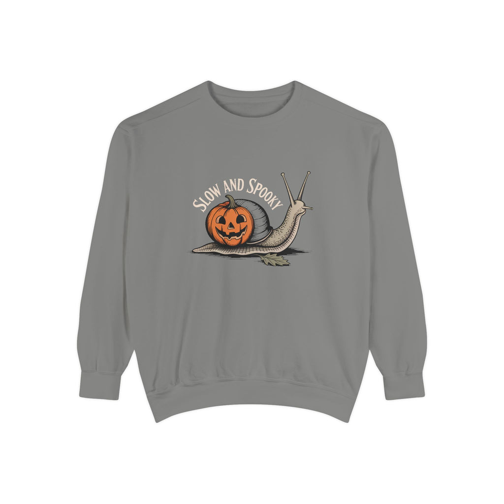 Slow And Spooky Snail Sweatshirt, Halloween Garden Snail Crewneck, Pumpkin Shell Vintage Engraving Tee, Spooky Season Gift