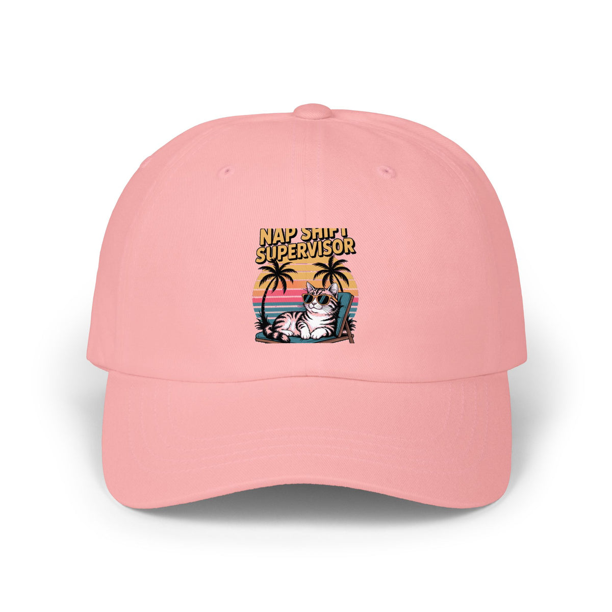 Retro Cat Dad Hat, Funny Cat Sunset Cap, Vintage 90s Style Embroidered Hat, Nap Shift Supervisor Cat Lover Gift