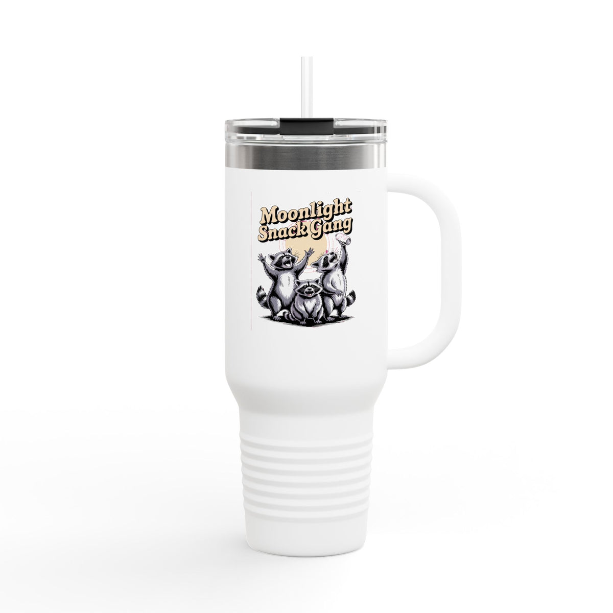 Retro Raccoon Travel Mug, Moonlight Snack Gang Tumbler, Funny Raccoon 40oz Cup, Vintage 90s Trash Panda Gift, Camping Coffee Tumbler