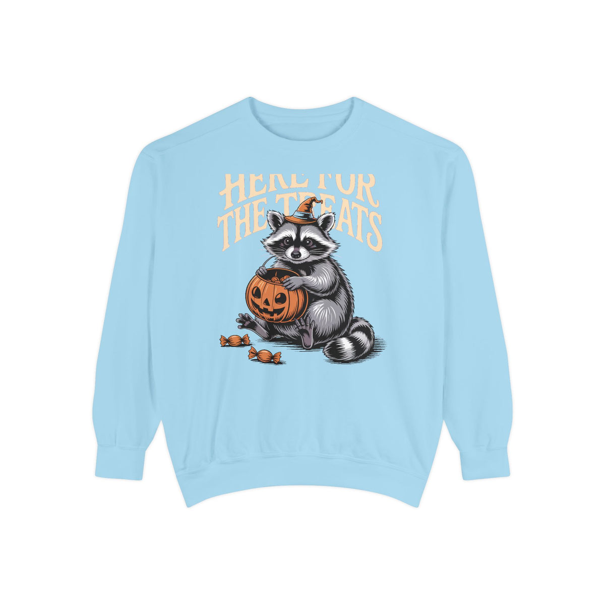 Here For The Treats Raccoon Sweatshirt, Funny Halloween Crewneck, Vintage Trick Or Treat Raccoon Shirt, Spooky Season Gift