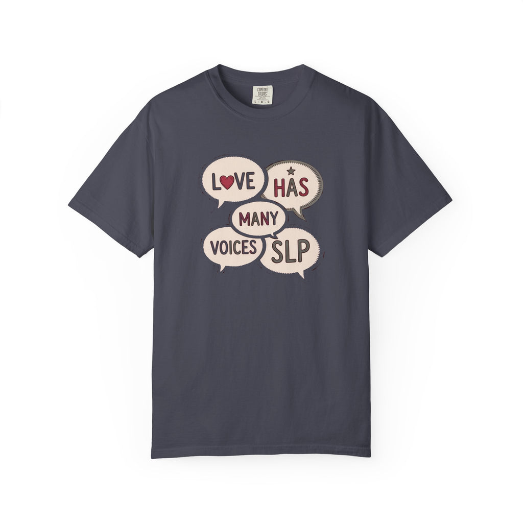 SLP Shirt, Speech Language Pathologist Valentine's Day Gift, Love Has Many Voices Tee, SLP Valentine Shirt, Speech Therapist Gift