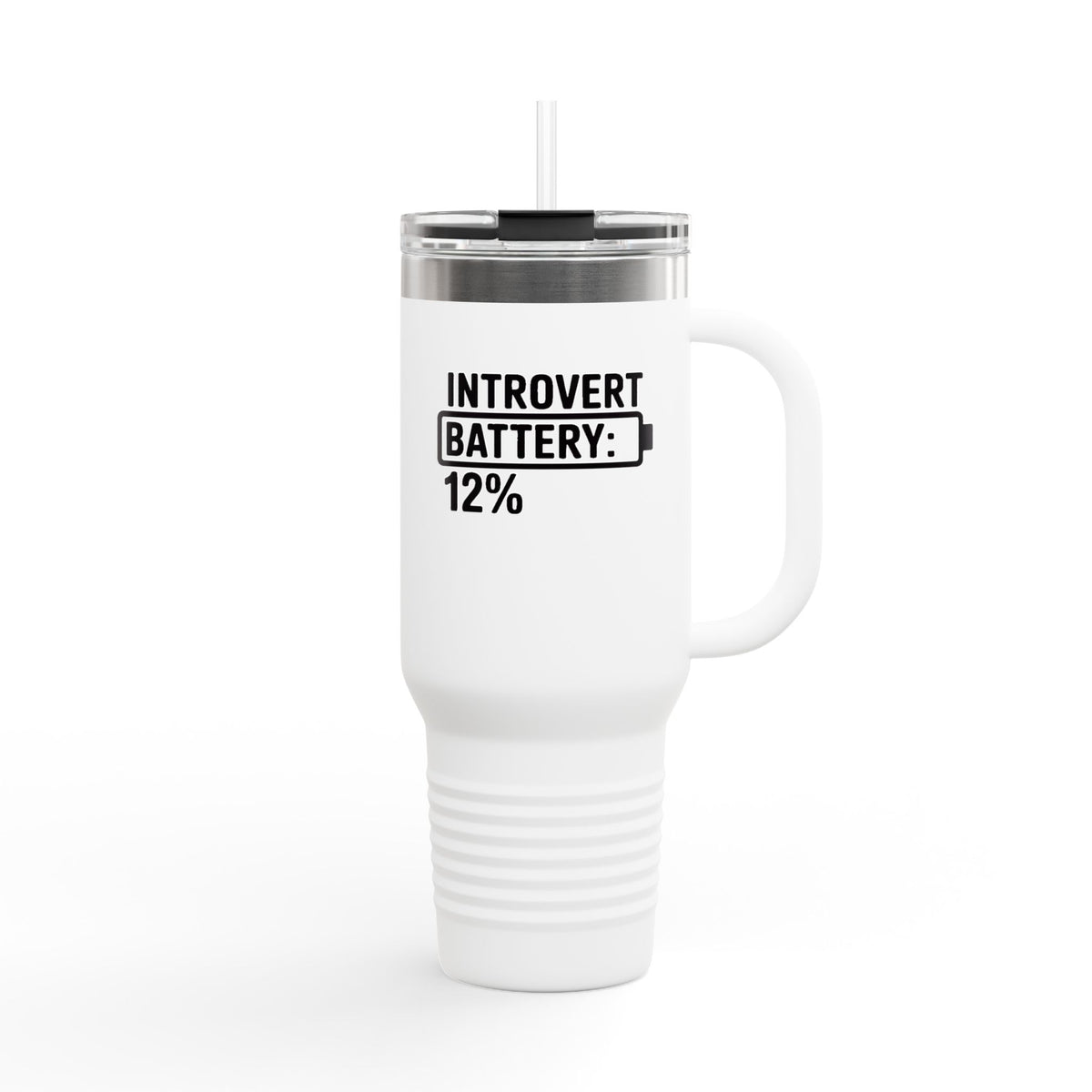 Introvert Battery Low Tumbler, Funny Introvert 40oz Travel Mug, Bold Typography Gift for Introverts, Sarcastic Coffee Cup Gift