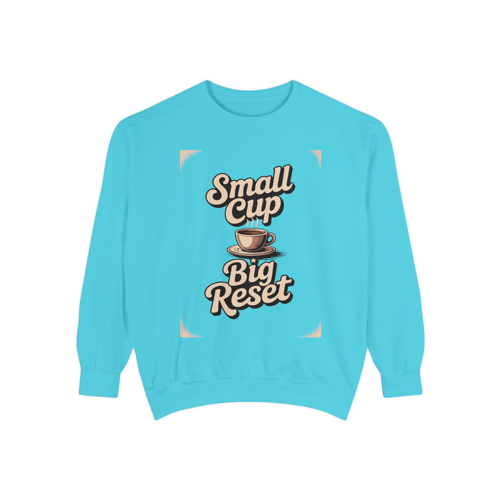 Coffee Lover Sweatshirt, Small Cup Big Reset Crewneck, Retro Coffee Hobby Gift, Espresso Lover Sweatshirt, Coffee Addict Gift, Cozy Café Pu…