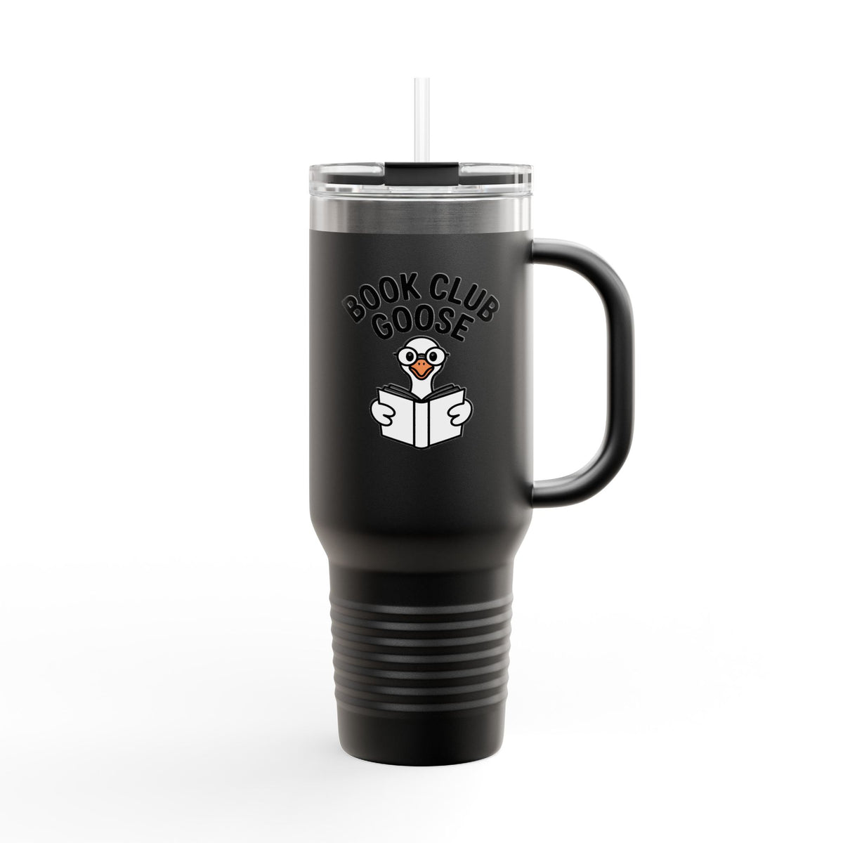 Book Club Goose Travel Mug 40oz, Funny Reading Goose Tumbler, Bookworm Gift, Cute Goose With Glasses Insulated Cup With Straw