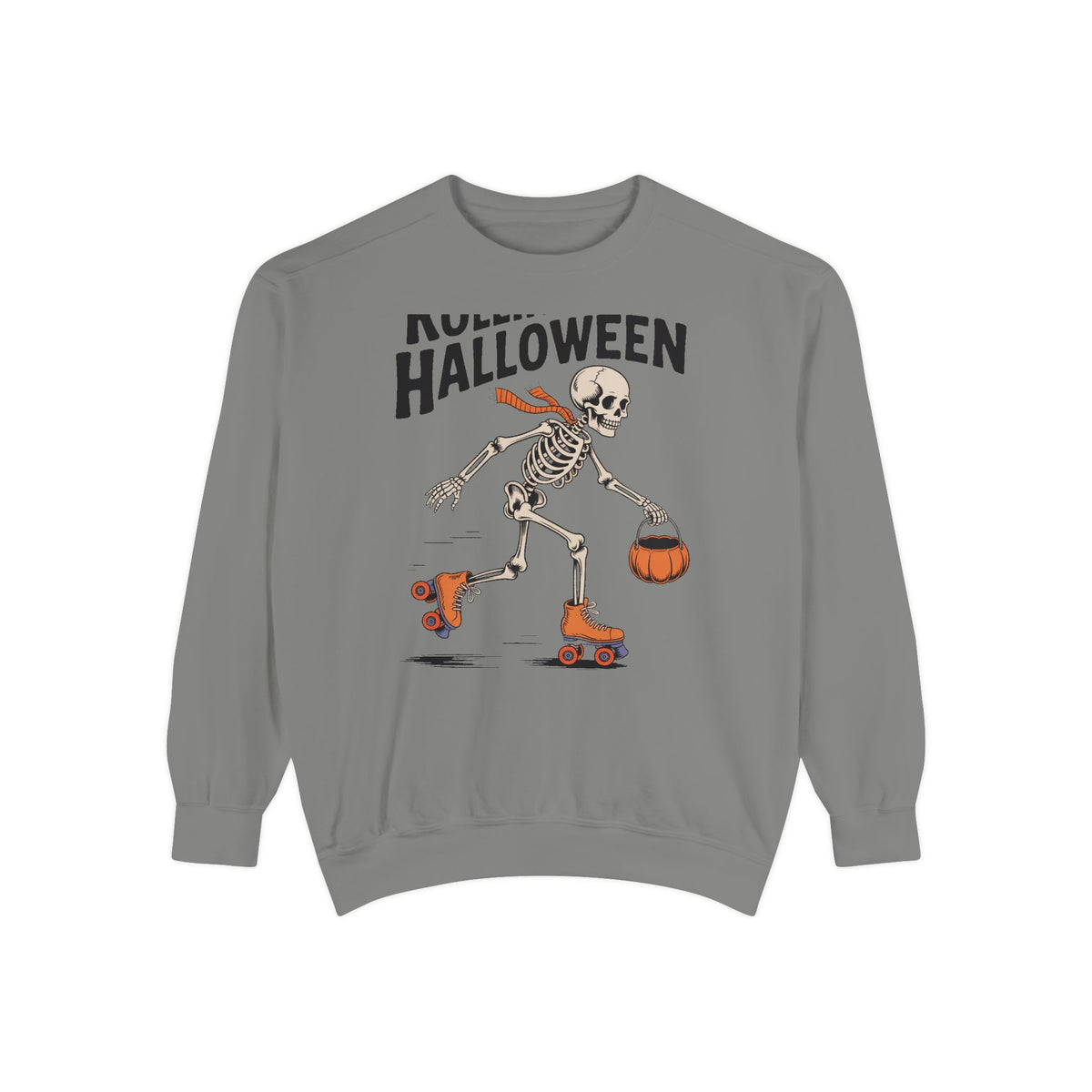 Rolling Into Halloween Skeleton Sweatshirt, Retro Roller Skate Skeleton Crewneck, Funny Halloween Gift, Vintage Spooky Season Sweatshirt