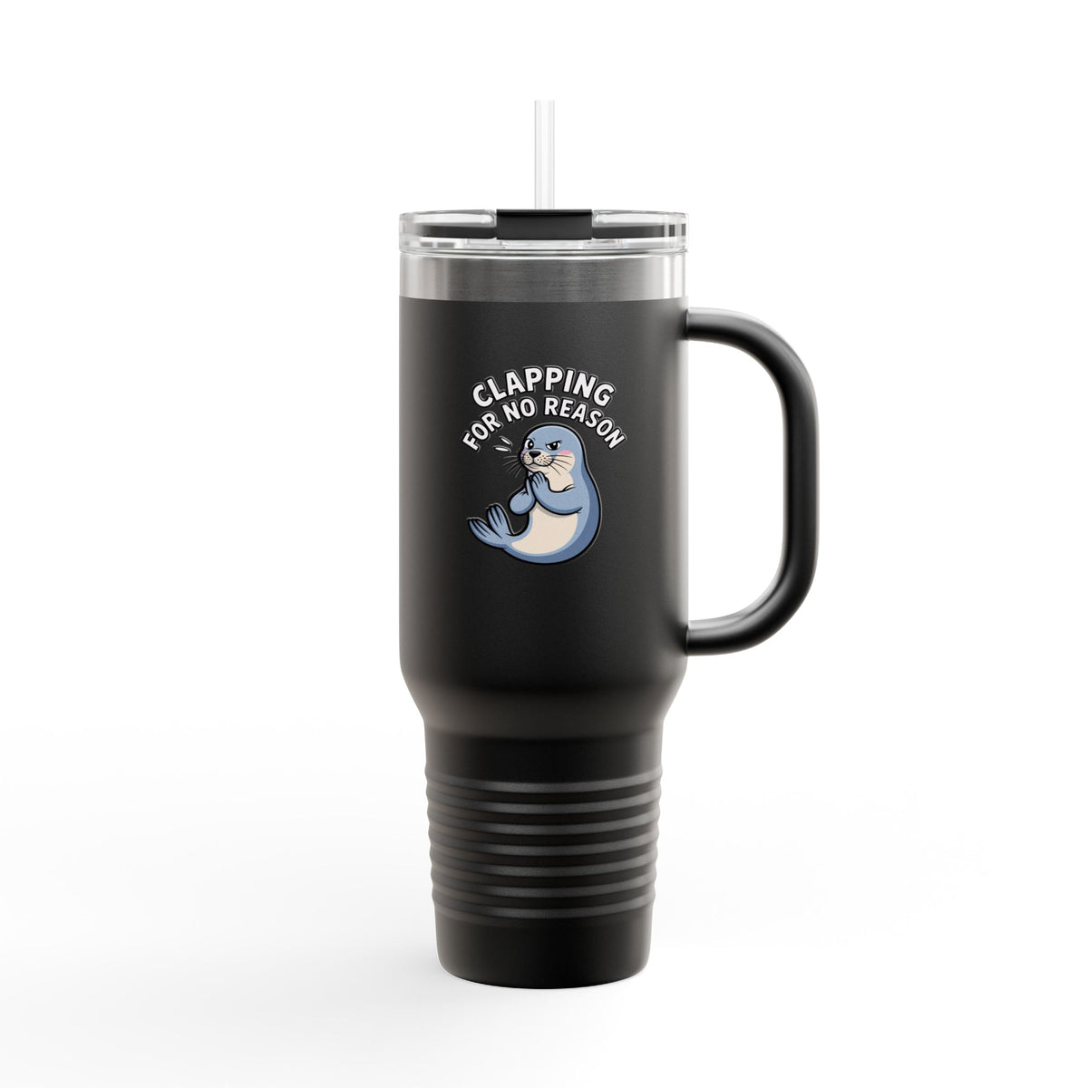 Clapping For No Reason Seal Tumbler, Funny Sassy Seal 40oz Travel Mug, Cute Cartoon Animal Gift, Sarcastic Coworker Gift Cup