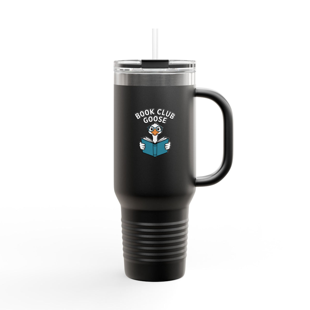 Book Club Goose Travel Mug, Funny Reading Goose 40oz Tumbler, Bookworm Gift, Cute Bird Lover Insulated Cup with Handle and Straw