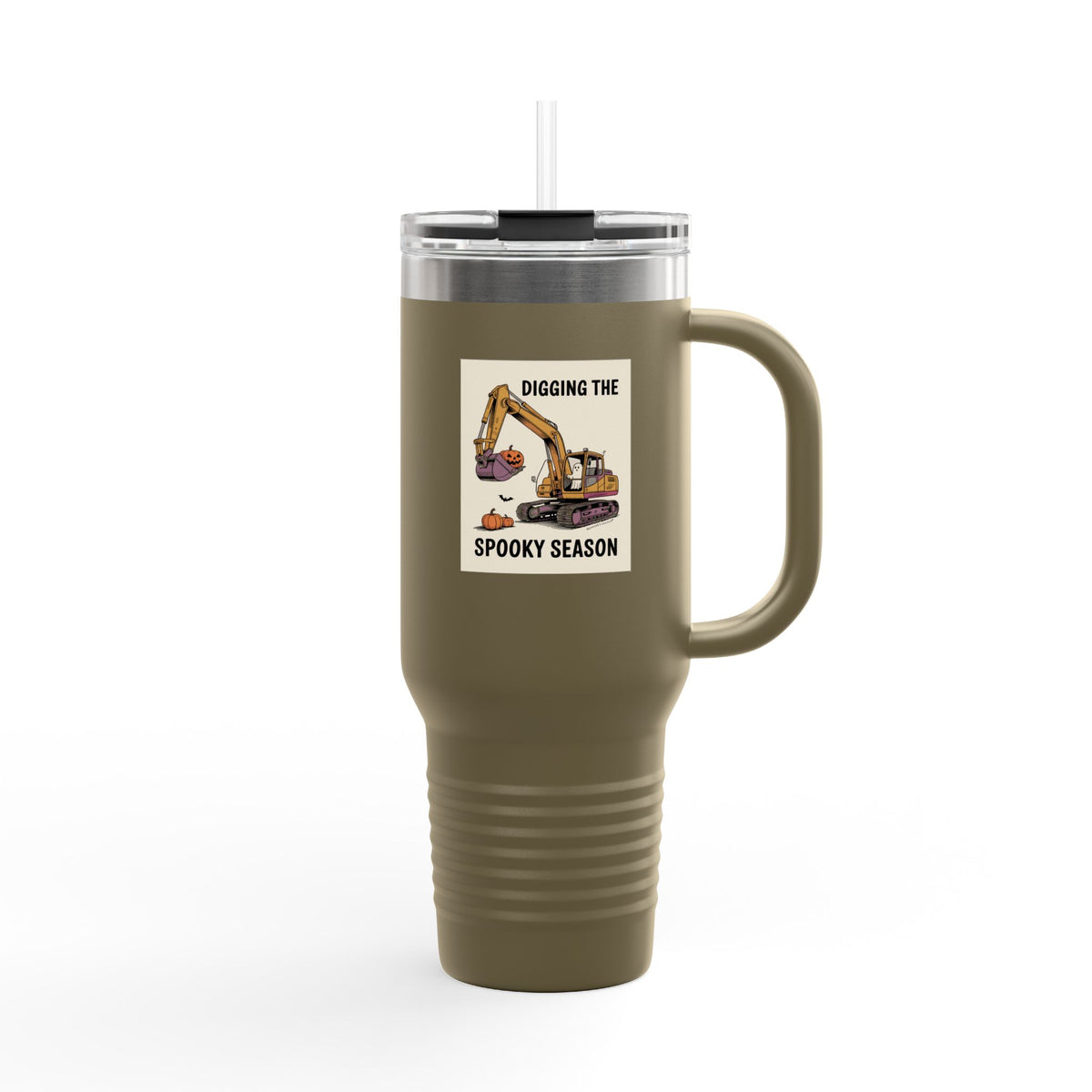 Halloween Excavator Travel Mug, Digging The Spooky Season Tumbler, Funny Construction Ghost Pumpkin 40oz Cup, Halloween Gift