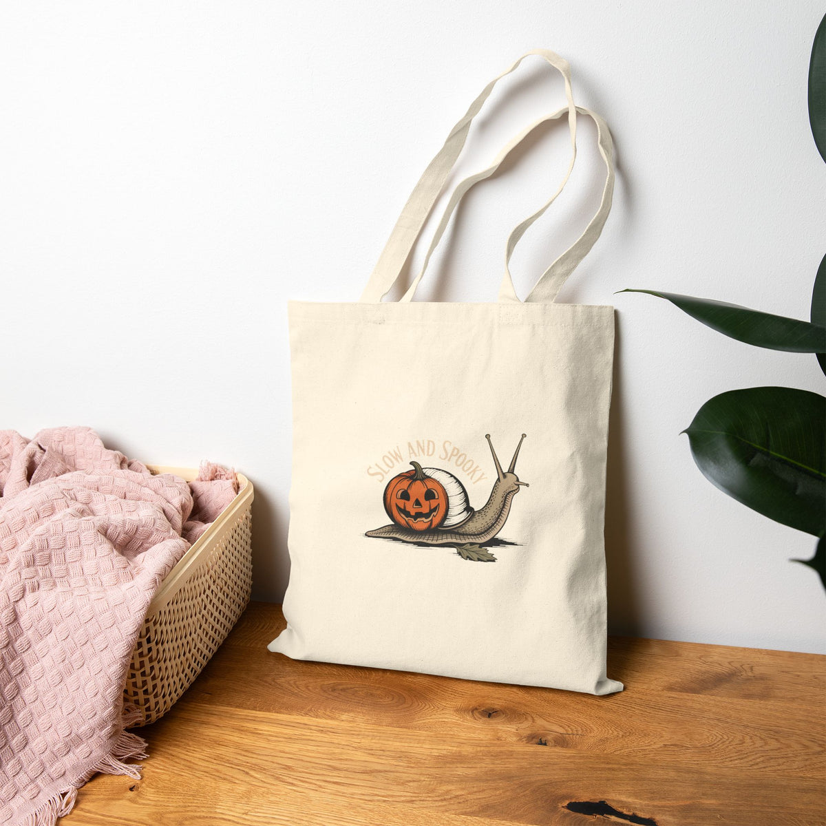 Slow And Spooky Snail Tote Bag, Vintage Halloween Canvas Bag, Pumpkin Snail Naturalist Print, Cute Fall Gift Tote for Autumn Lovers