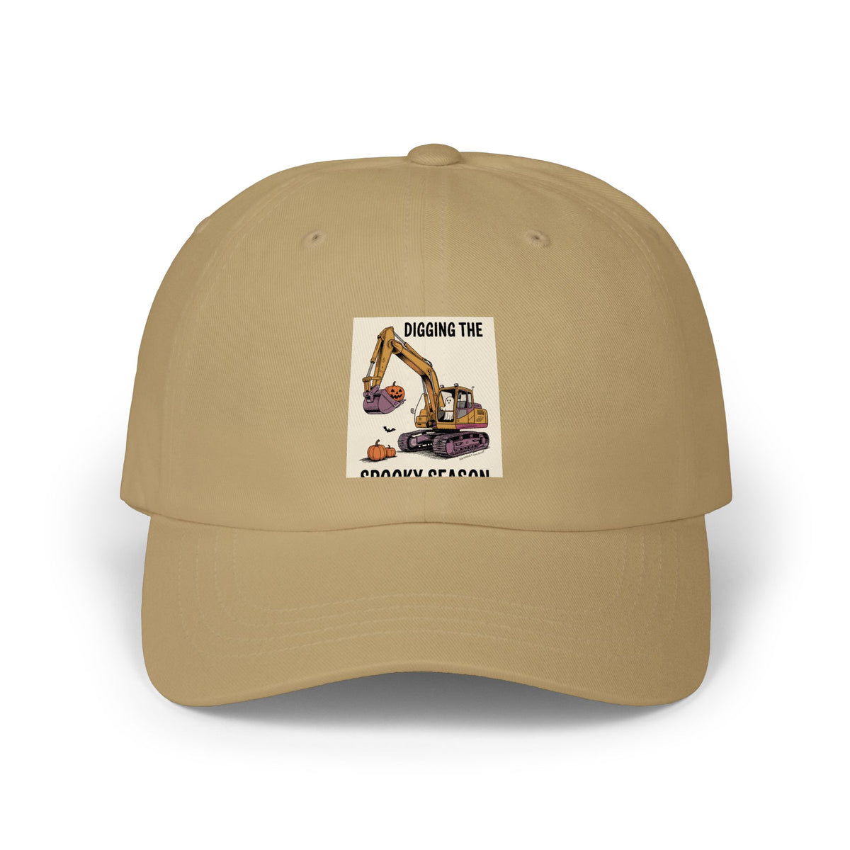 Digging The Spooky Season Dad Cap, Halloween Excavator Hat, Funny Pumpkin Ghost Cap, Construction Halloween Gift for Dad