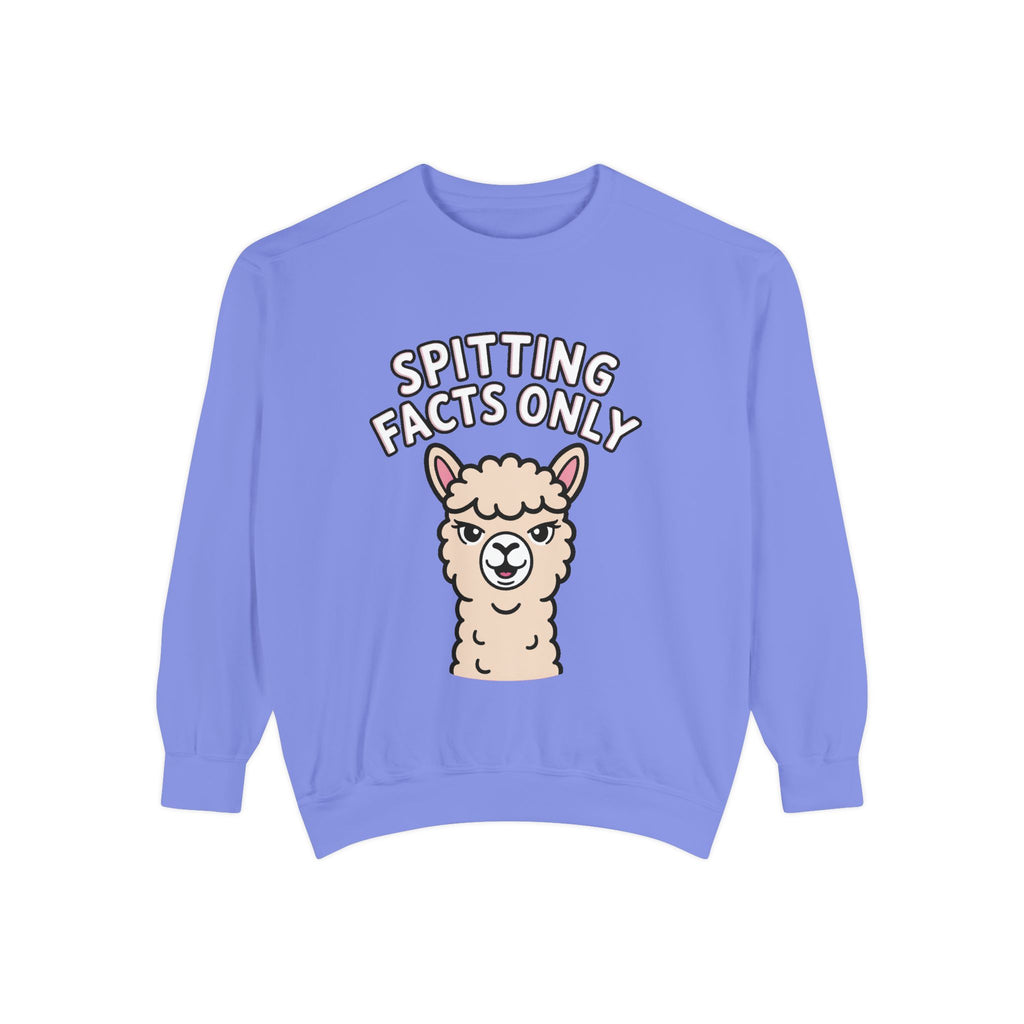 Alpaca Spitting Facts Sweatshirt, Funny Sassy Alpaca Crewneck, Cute Embroidered-Style Animal Sweatshirt, Alpaca Lover Gift