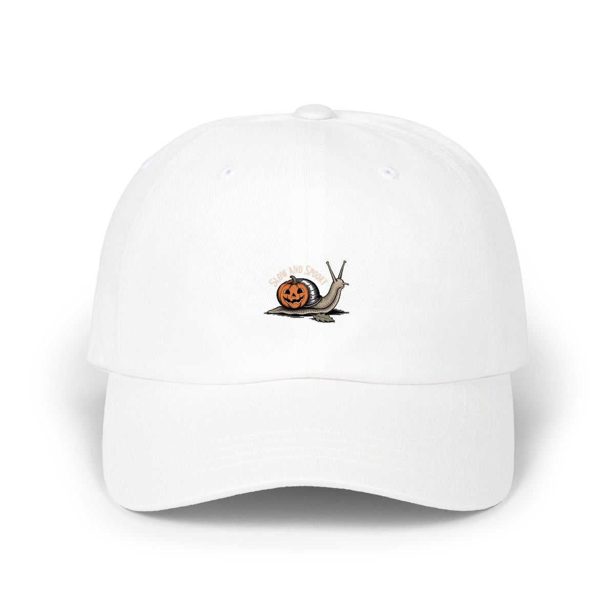 Slow And Spooky Snail Dad Cap, Halloween Snail Hat, Pumpkin Shell Embroidered Cap, Vintage Halloween Hat, Fall Season Gift