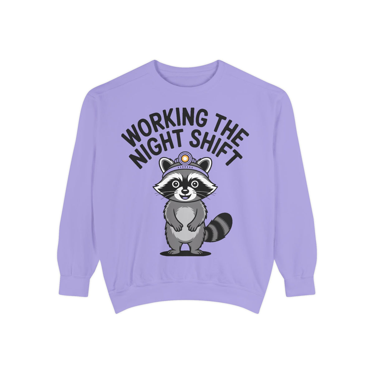 Raccoon Night Shift Sweatshirt, Funny Night Owl Crewneck, Cute Raccoon Headlamp Graphic, Gift for Nurse or Night Worker