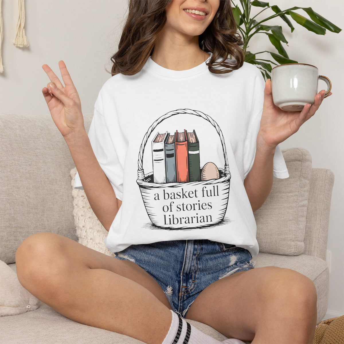 Librarian Shirt, A Basket Full Of Stories, Easter Gift For School Librarian, Library Easter Tee, Funny Librarian T-Shirt, Book Lover Gift